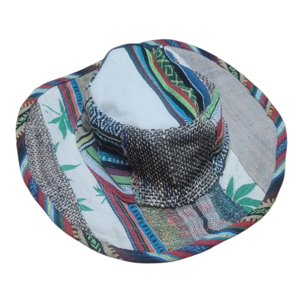 Handmade Hemp Patchwork Sun Hat: Unisex Hippie Style - Picture 10 of 10